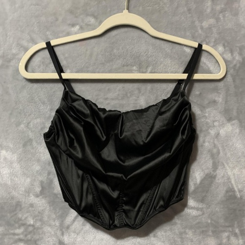 Urban Outfitters Corset Bustier Top Womens Medium Black Satin Cami Zip Back Goth